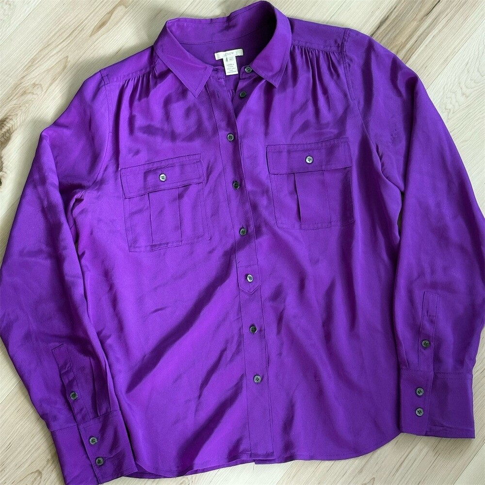 J. Crew Blouse Womens Size 10 Purple Button Front Long Sleeve Chest